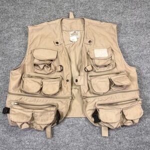 Woodfield Vest Mens XL Beige Canvas Multi-Pocket Utility Adjustable Zip Pockets